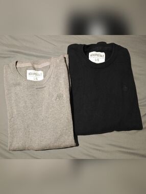 Lot of 2 Aeropostale Men's Crewneck Long Sleeve Sweater A87 Black / Gray Size L
